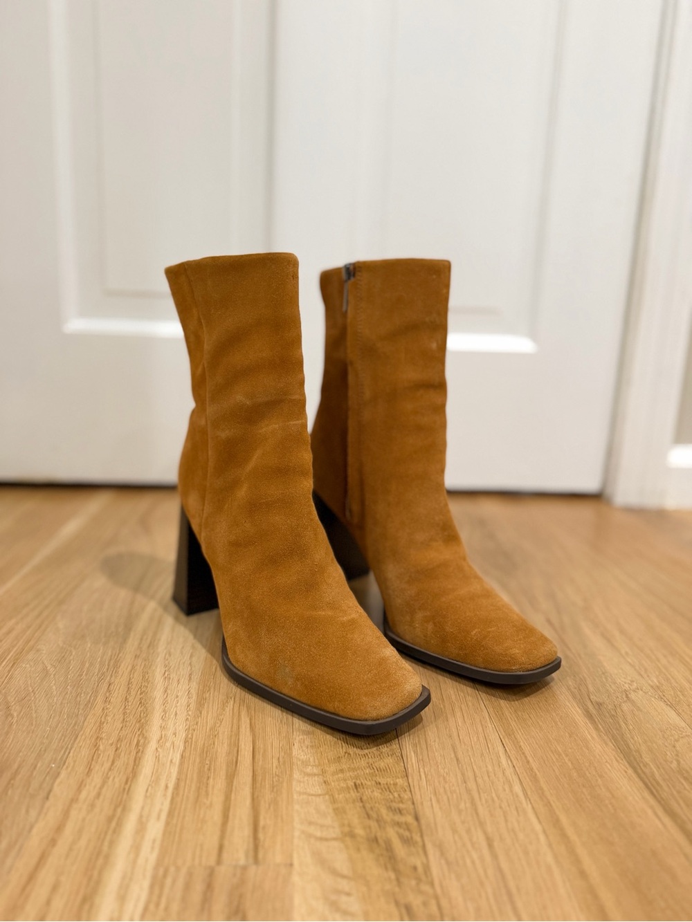 Sam Edelman Camel/Tan Suede Block Heel Ankle Boots